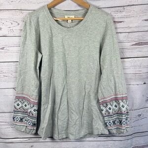 Style& Co Women Pullover Sweatshirt Gray Top with Embroidered Sleeves Size S